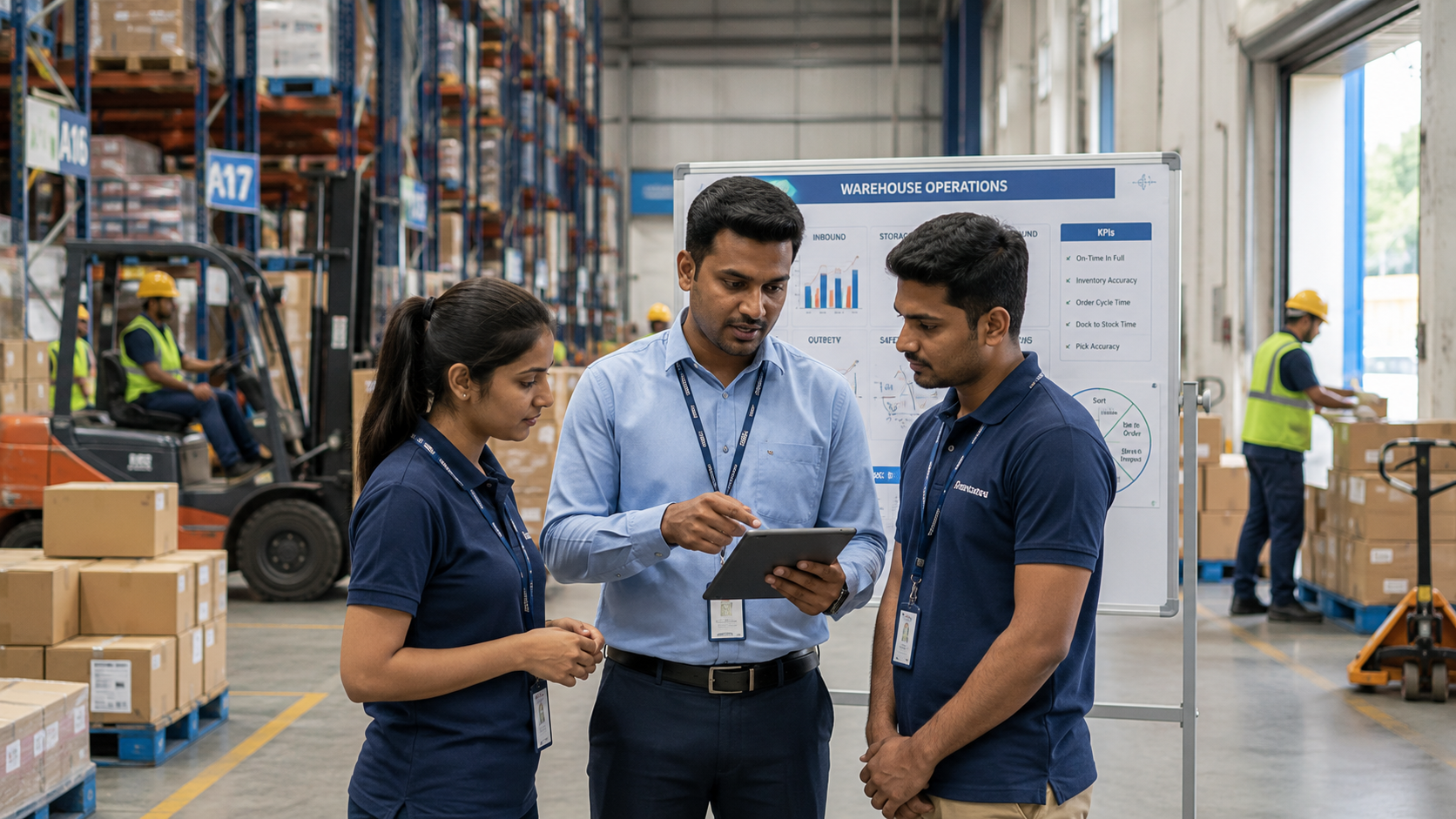 Logistics professional working inside a modern warehouse