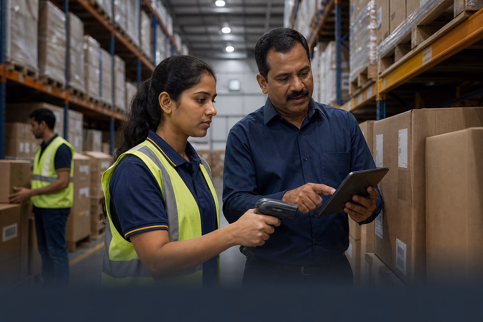 Learner applying inventory controls with a barcode scanner