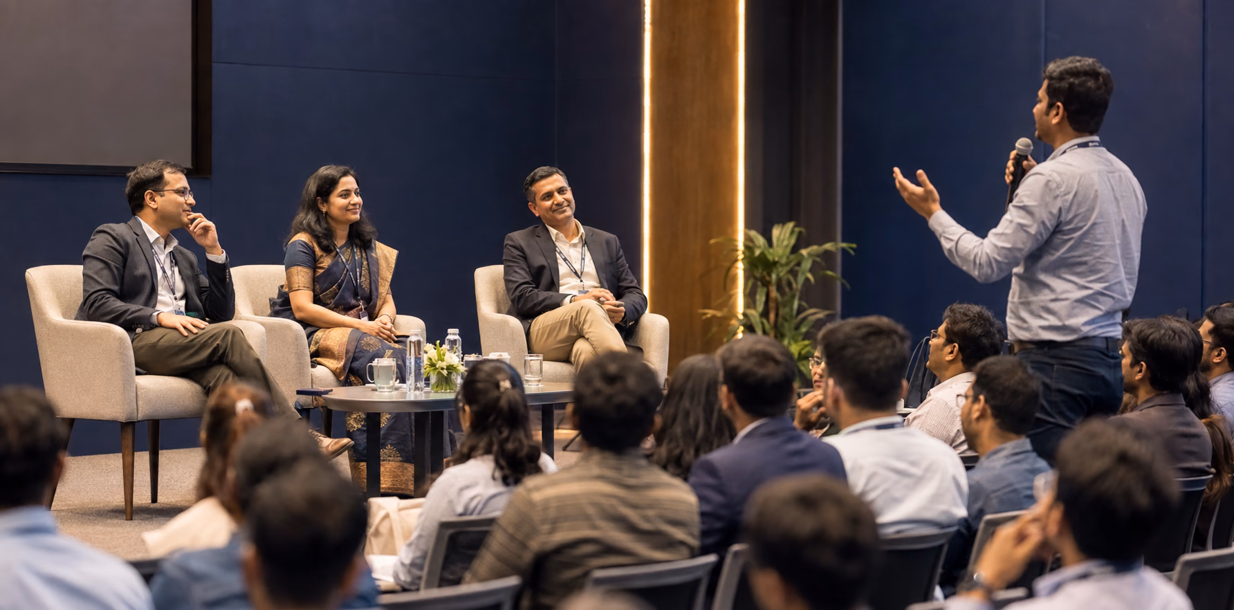 Experts answering participant questions at a professional seminar